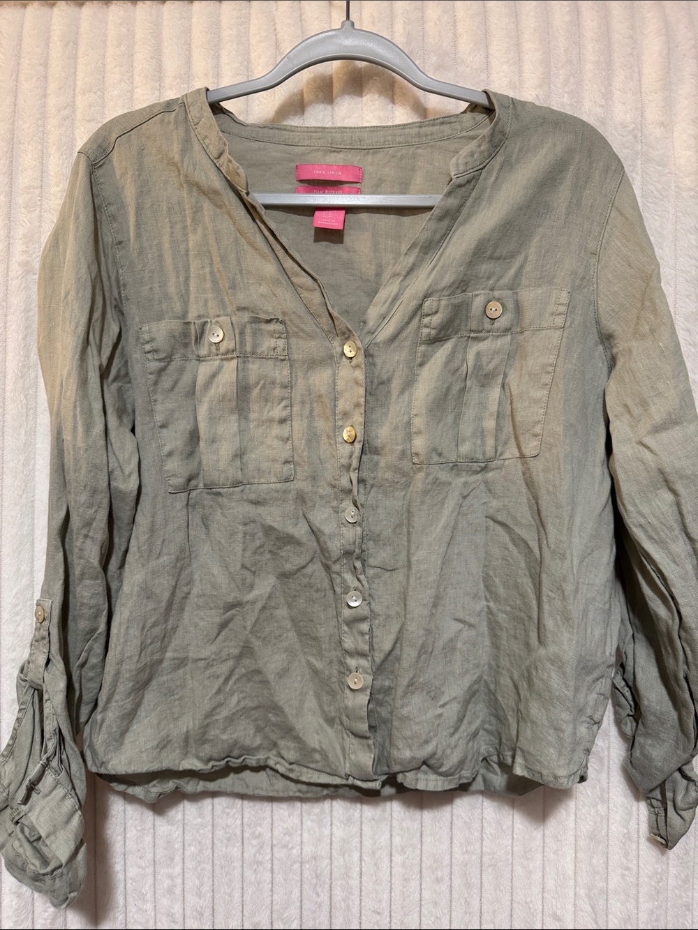 Isaac Mizrahi Olive Green Button-Front Lightweight Shirt
